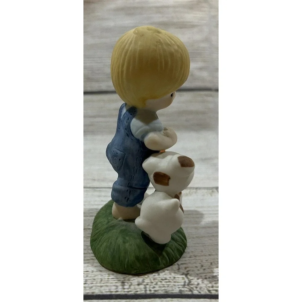 Vintage Enesco Country Cousins Scooter Dog Bucket of Worms Missing Fishing Pole